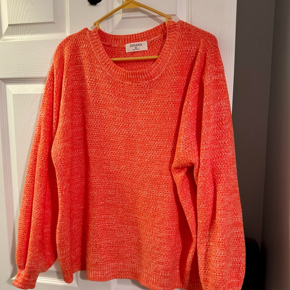 Zenana Outfitters Vibrant Orange Crew Neck Sweater